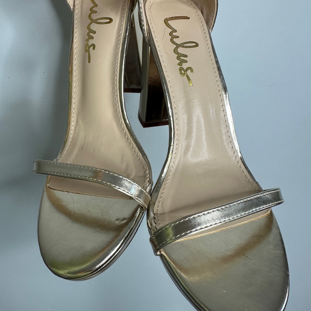 Lulus Cute Pearly Gold Metallic High Heels Block Heel - Picture 6 of 12